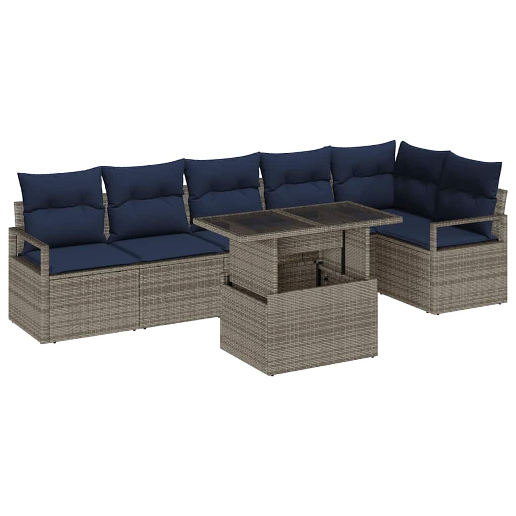 Σετ Καναπέ Κήπου 7 pcs Γκρι και Navy Blue συνθετικό ρατάν - Pakobazaar
