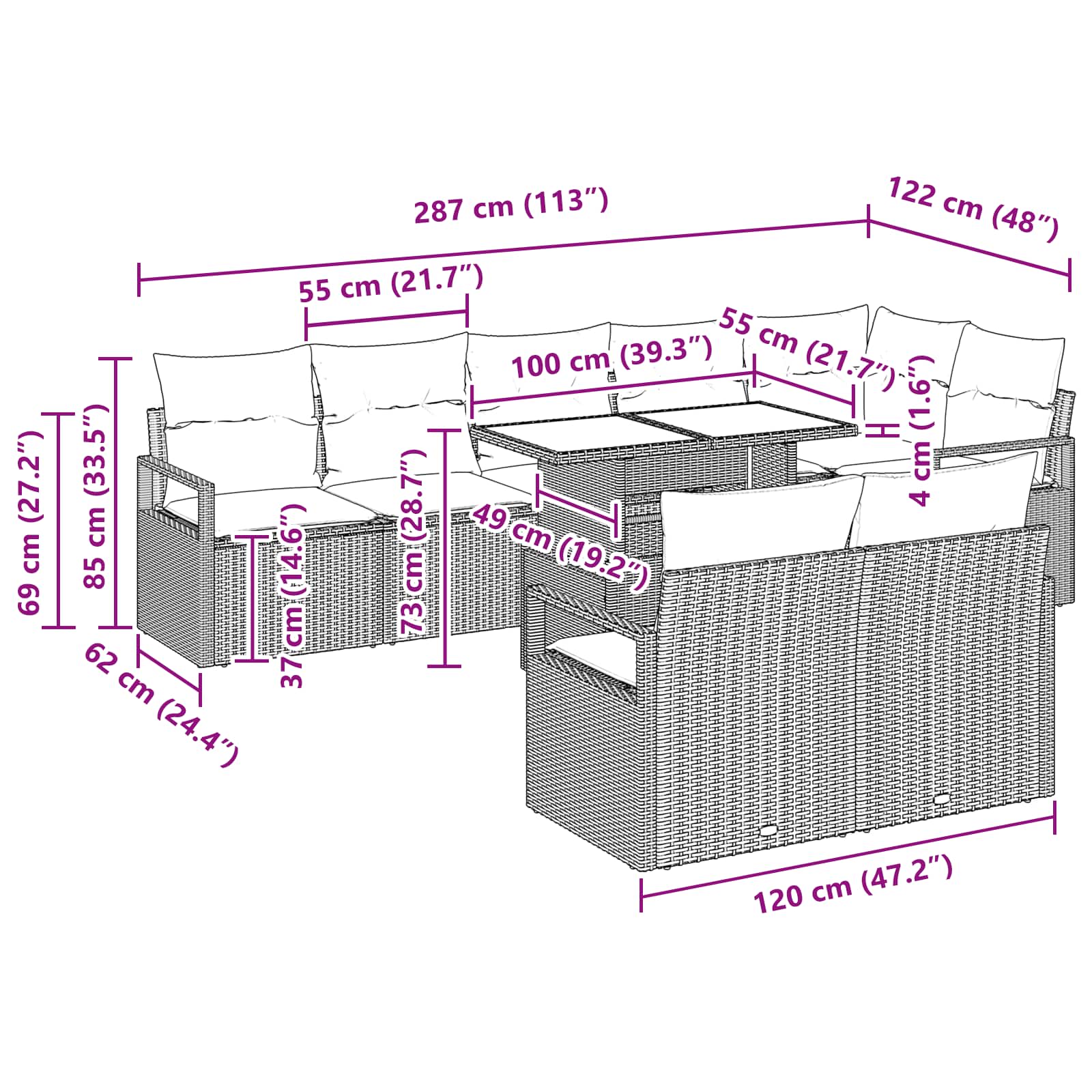 Σετ Καναπέ Κήπου 9 pcs Καφέ και Κόκκινο συνθετικό ρατάν - Pakobazaar