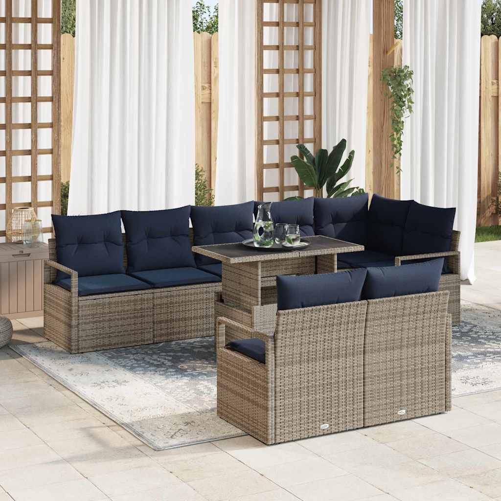 Σετ Καναπέ Κήπου 9 pcs Γκρι και Navy Blue συνθετικό ρατάν - Pakobazaar