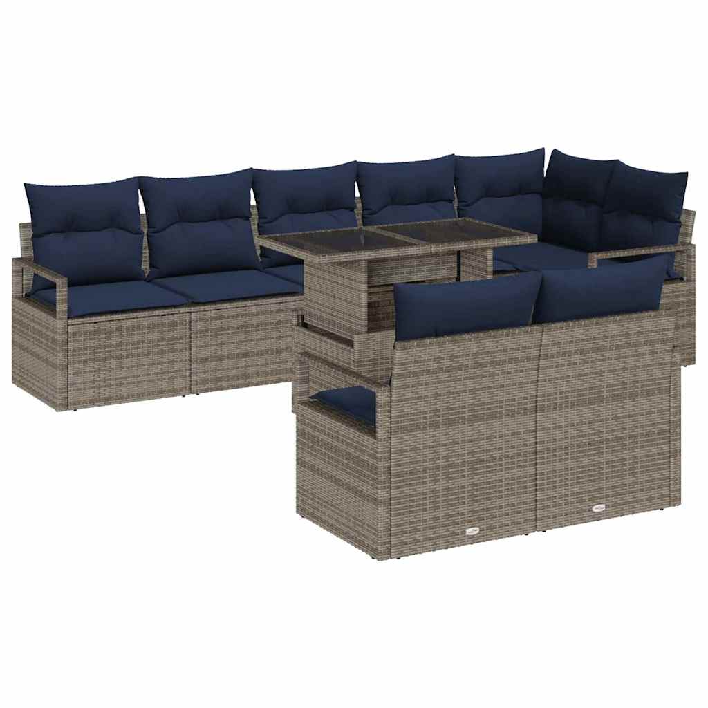 Σετ Καναπέ Κήπου 9 pcs Γκρι και Navy Blue συνθετικό ρατάν - Pakobazaar