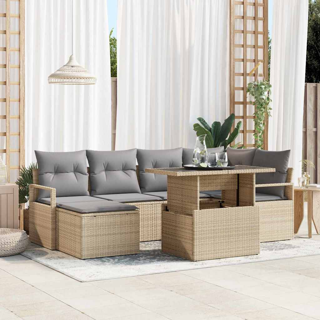 Σετ Καναπέ Κήπου με μαξιλάρι 7 pcs μπεζ και ανοιχτό γκρι - Pakobazaar