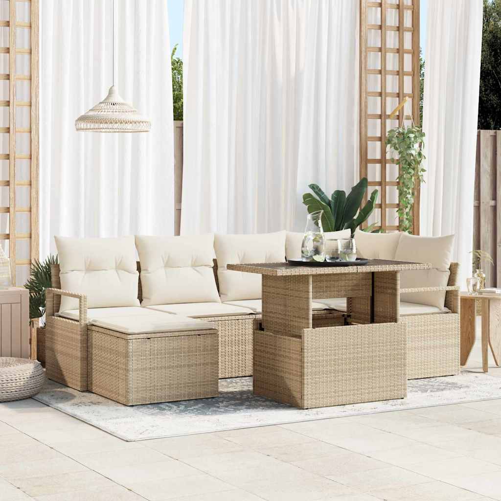 Σετ Καναπέ Κήπου με μαξιλάρι 7 pcs μπεζ και κρεμ