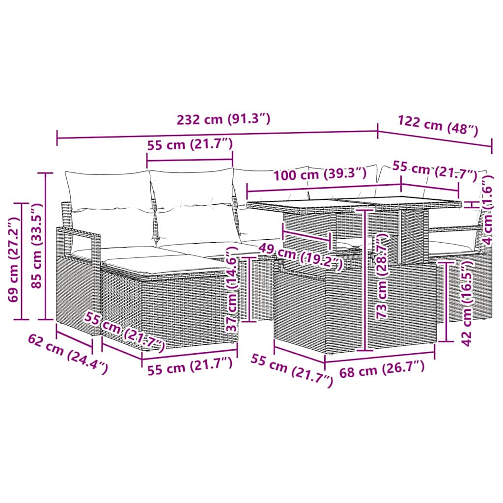 Σετ Καναπέ Κήπου με μαξιλάρι 7 pcs Ανοιχτό γκρι