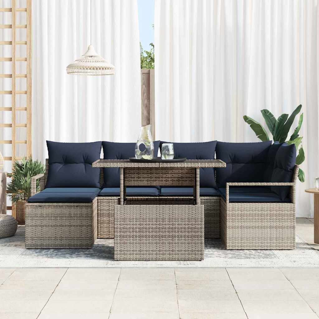 Σετ Καναπέ Κήπου 7 pcs Γκρι και Navy Blue Πολυ ράταν - Pakobazaar