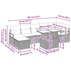 Σετ Καναπέ Κήπου με μαξιλάρι 8 pcs Γκρι - Pakobazaar