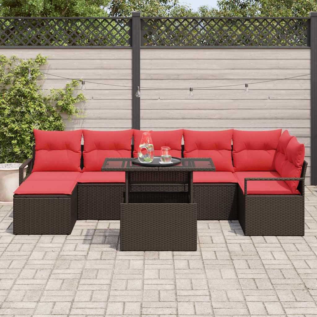 Σετ Καναπέ Κήπου 8 pcs Καφέ και Κόκκινο συνθετικό ρατάν - Pakobazaar