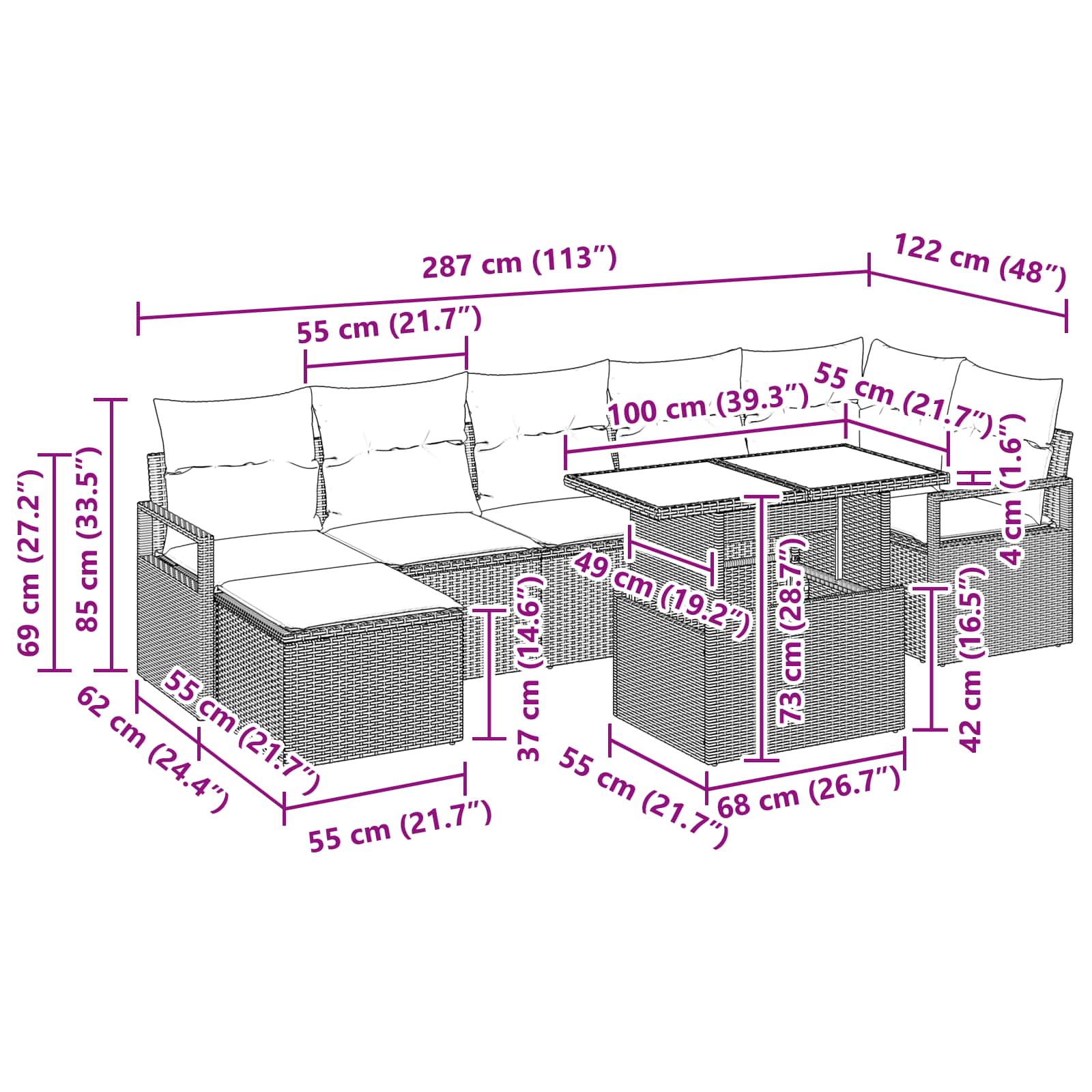 Σετ Καναπέ Κήπου 8 pcs Καφέ και Κόκκινο συνθετικό ρατάν - Pakobazaar