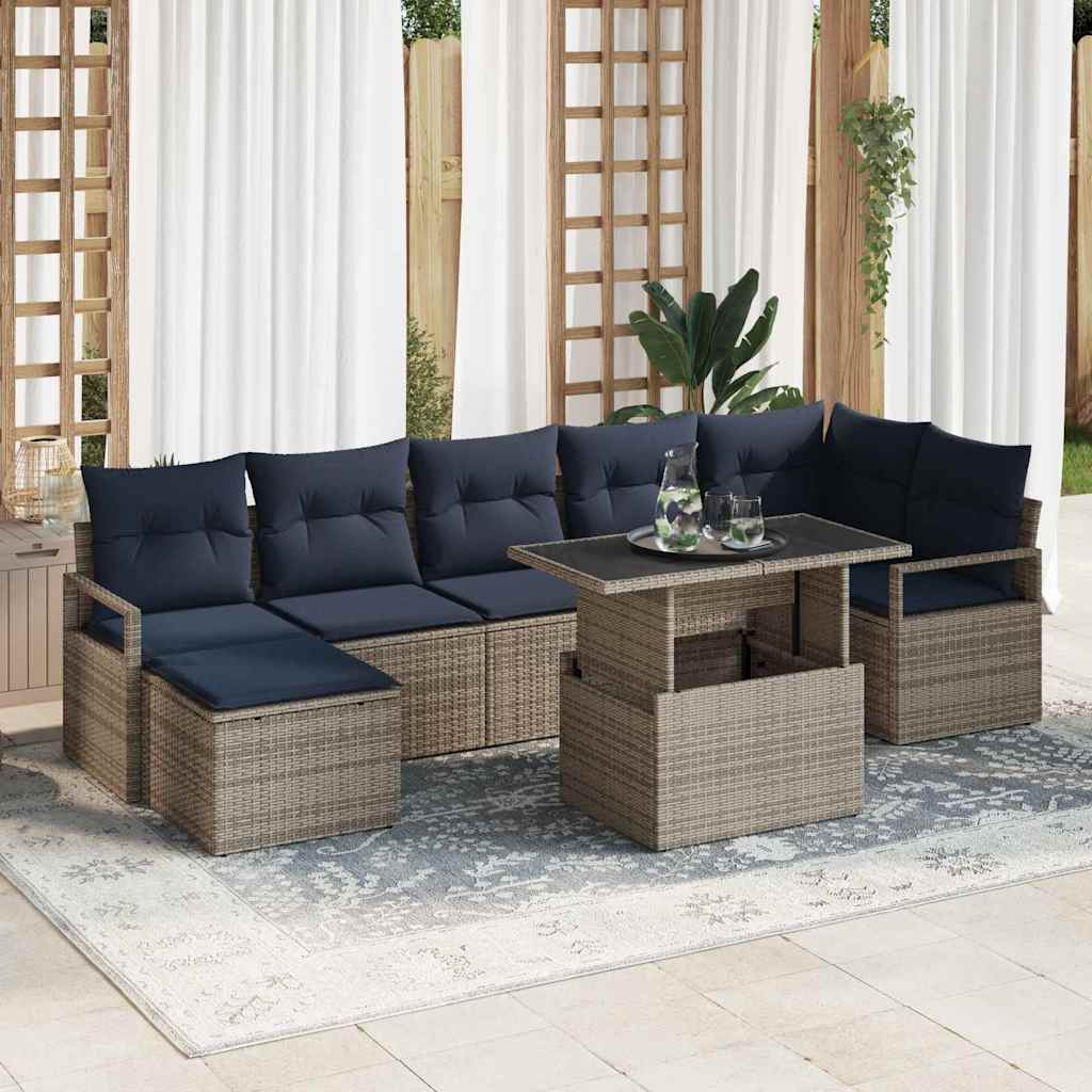 Σετ Καναπέ Κήπου 8 pcs Γκρι και Navy Blue συνθετικό ρατάν - Pakobazaar