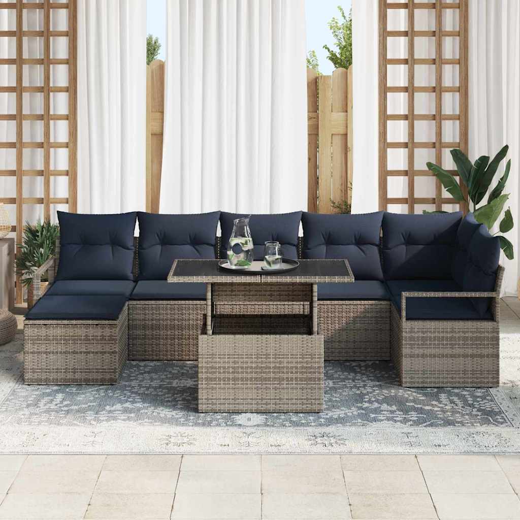 Σετ Καναπέ Κήπου 8 pcs Γκρι και Navy Blue συνθετικό ρατάν - Pakobazaar