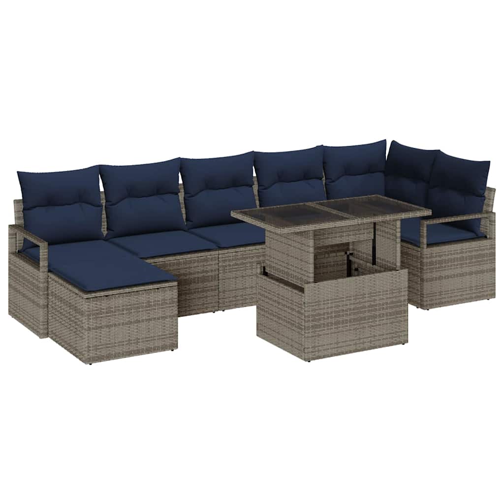 Σετ Καναπέ Κήπου 8 pcs Γκρι και Navy Blue συνθετικό ρατάν - Pakobazaar