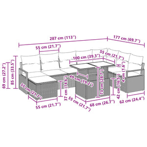 Σετ Καναπέ Κήπου με μαξιλάρι 9 pcs γκρι και ναυτικό μπλε - Pakobazaar