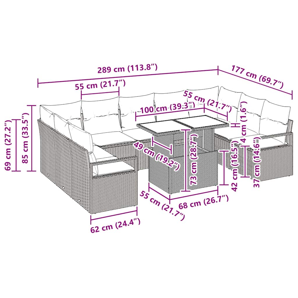Σετ Καναπέ Κήπου 10 pcs Ανοιχτό γκρι συνθετικό ρατάν