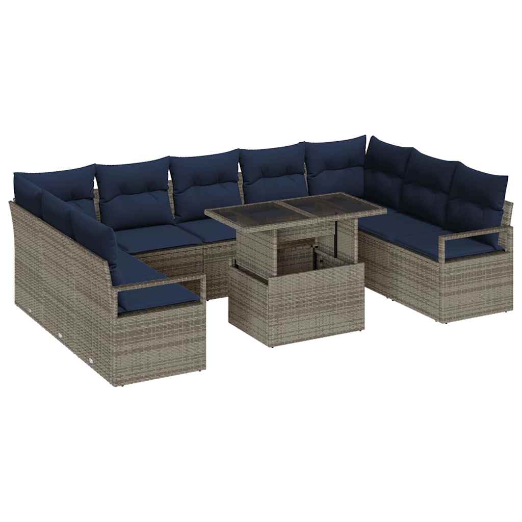 Σετ Καναπέ Κήπου 10 pcs Γκρι και Navy Blue Πολυ ράταν - Pakobazaar