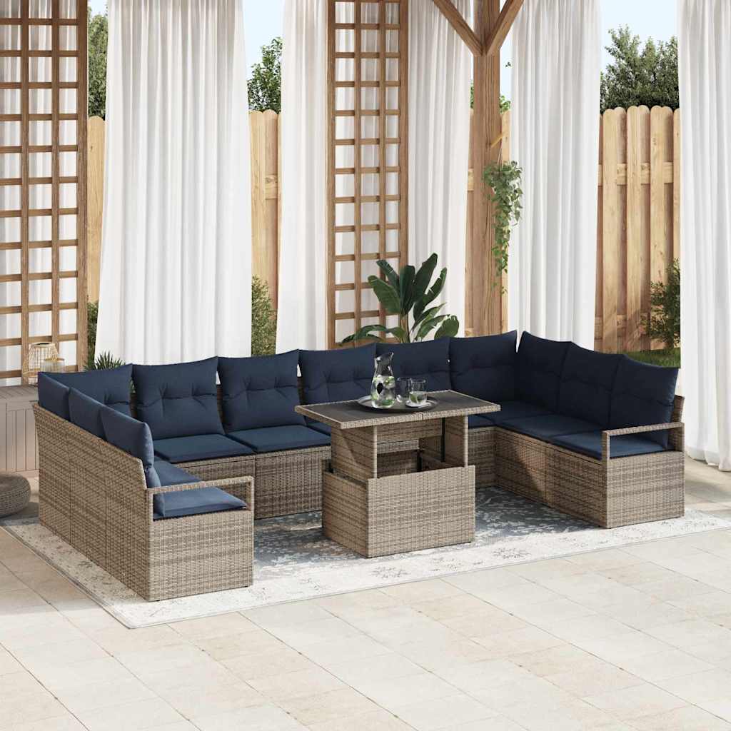 Σετ Καναπέ Κήπου 11 pcs Γκρι και Navy Blue συνθετικό ρατάν - Pakobazaar