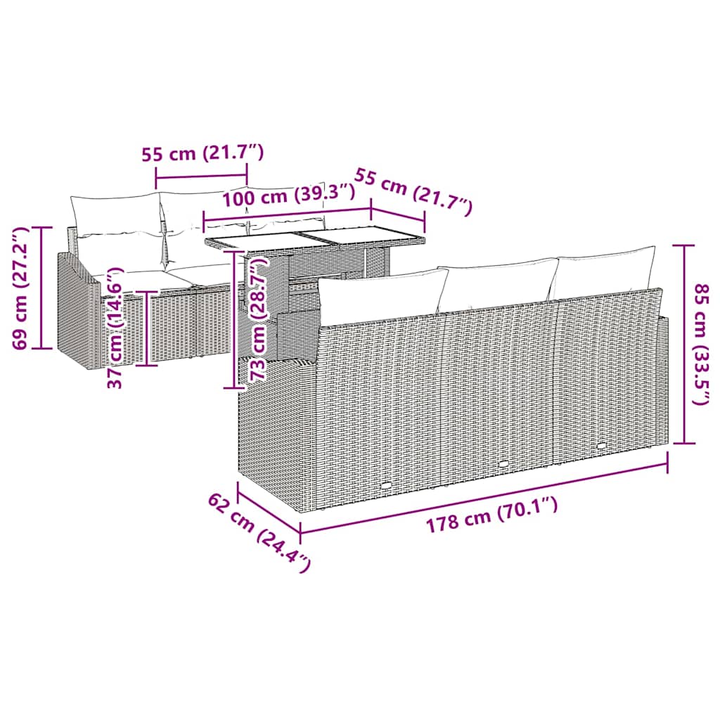 Σετ Καναπέ Κήπου 7 pcs Μαύρο και κρεμ 100 x 55 x 73 εκ - Pakobazaar