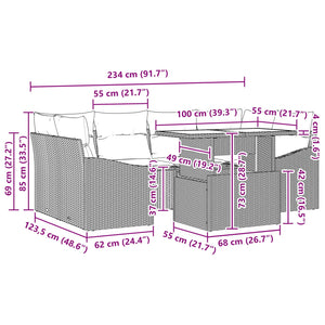 Σετ Καναπέ Κήπου με μαξιλάρι 7 pcs Μαύρο και μπλε Πολυ ράταν - Pakobazaar