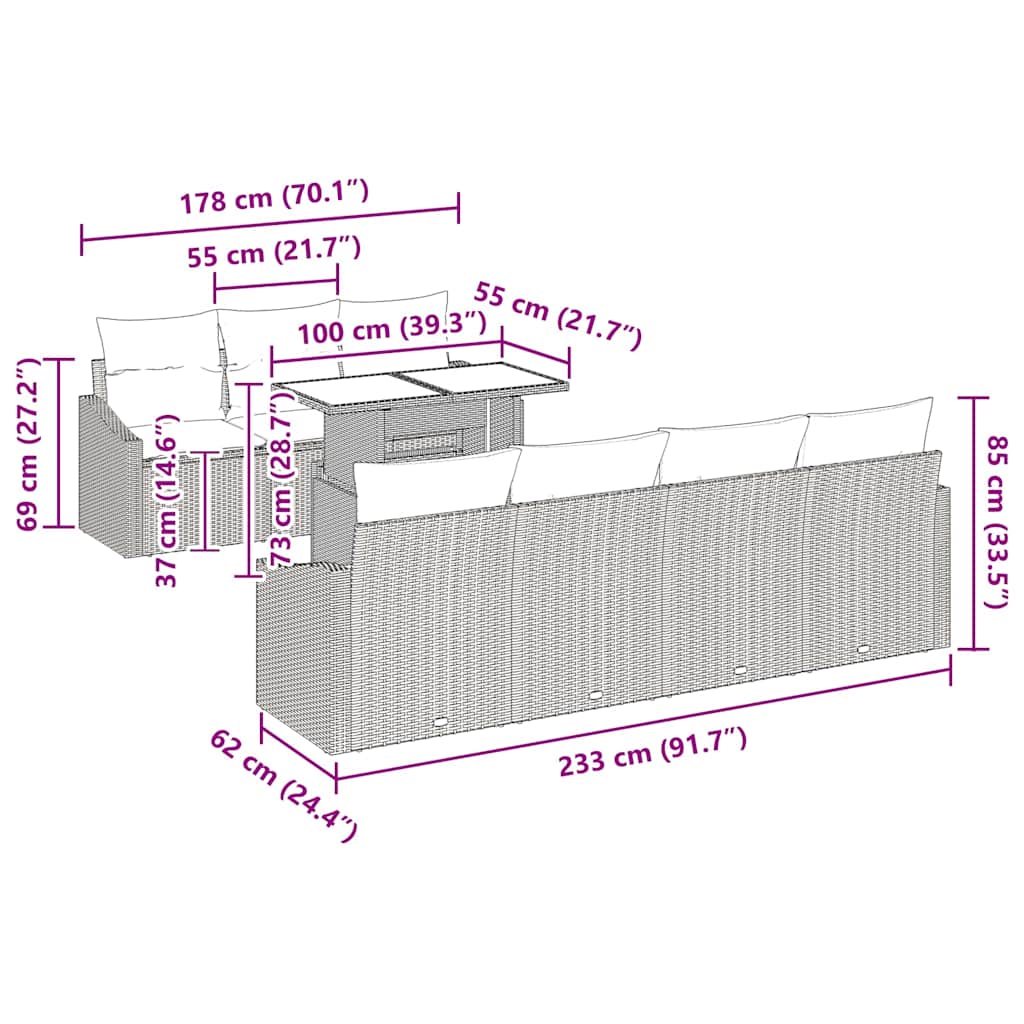 Σετ Καναπέ Κήπου 8 pcs Μπεζ και Κρέμα συνθετικό ρατάν - Pakobazaar