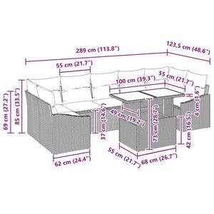 Σετ Καναπέ Κήπου με μαξιλάρι 8 pcs Γκρι συνθετικό ρατάν - Pakobazaar