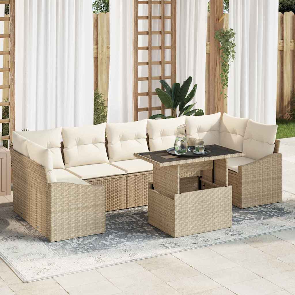 Σετ Καναπέ Κήπου 8 pcs μπεζ και κρεμ συνθετικό ρατάν - Pakobazaar