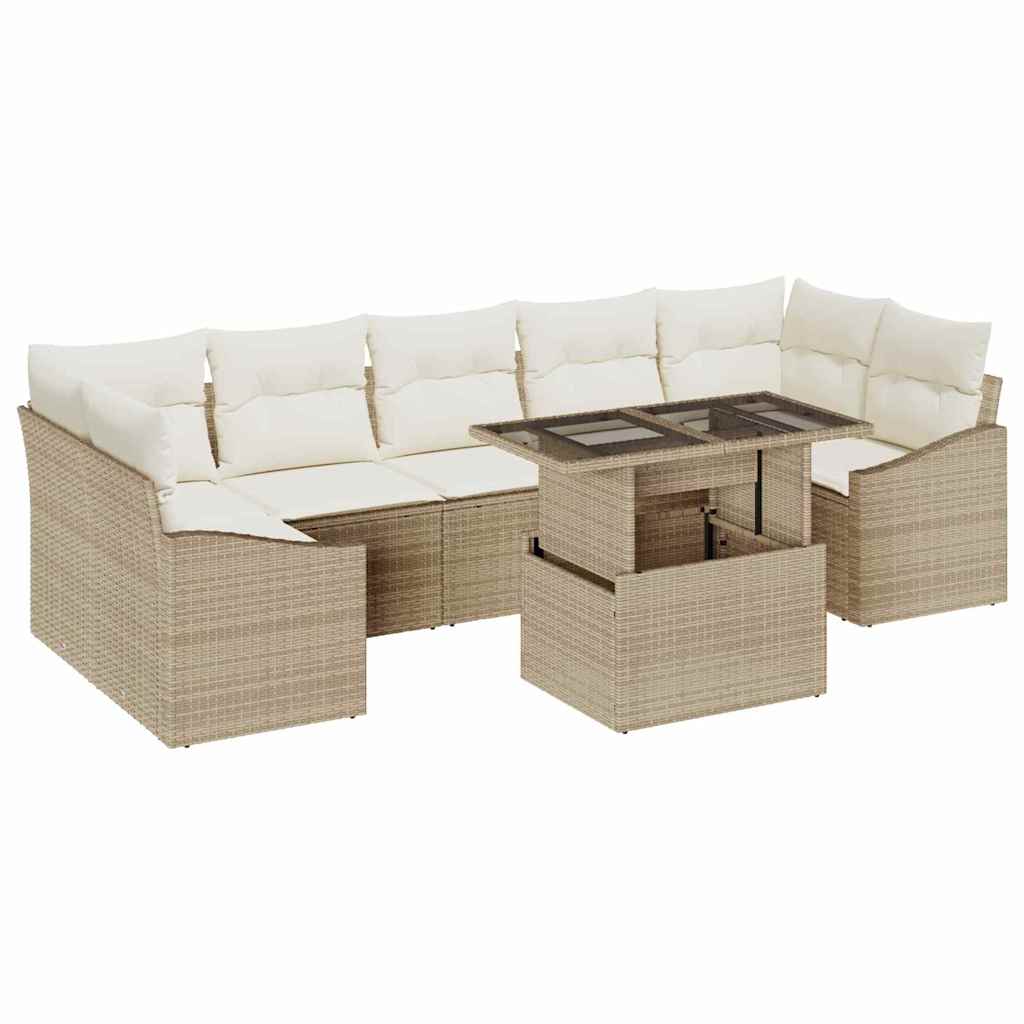Σετ Καναπέ Κήπου 8 pcs μπεζ και κρεμ συνθετικό ρατάν - Pakobazaar