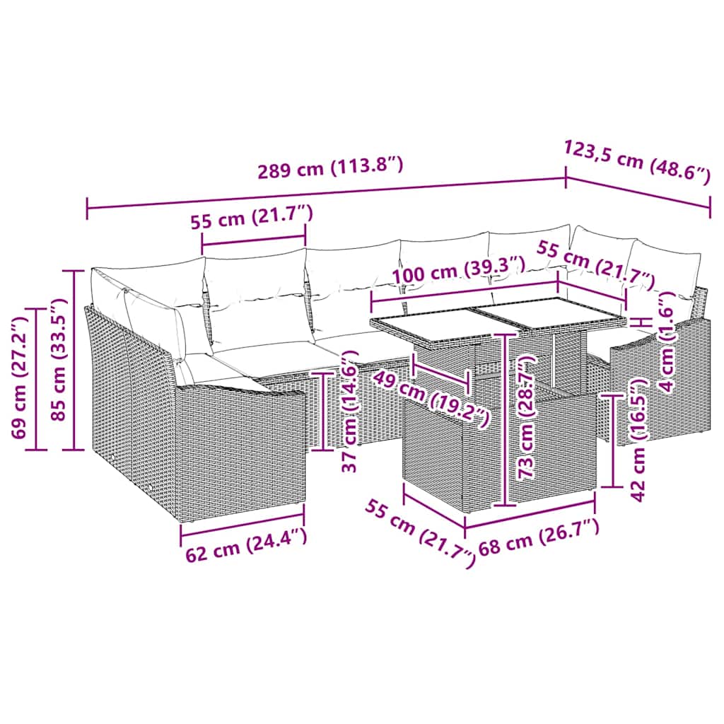 Σετ Καναπέ Κήπου 8 pcs μπεζ και κρεμ συνθετικό ρατάν - Pakobazaar
