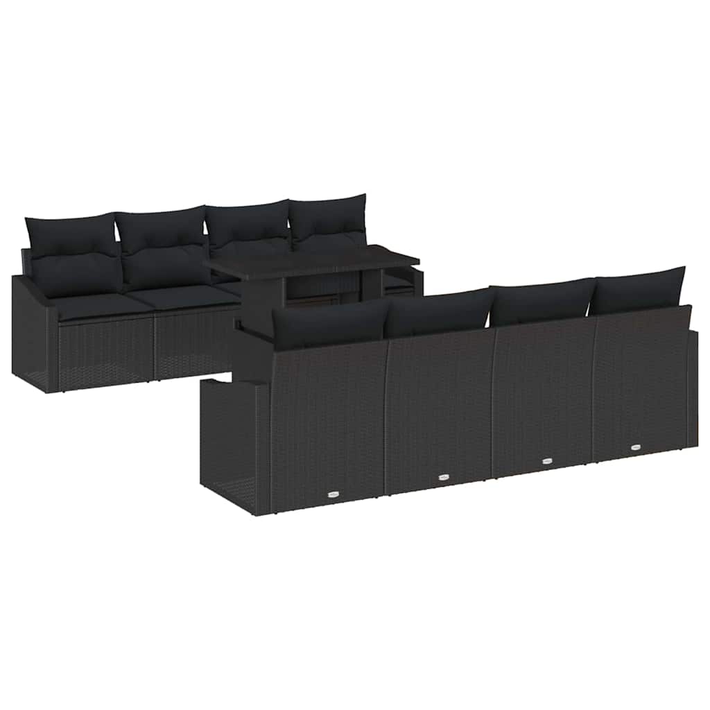 Σετ Καναπέ Κήπου με μαξιλάρι 7 pcs Μαύρο συνθετικό ρατάν