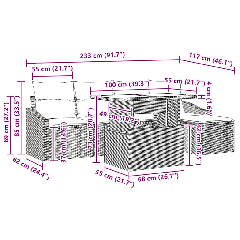 Σετ Καναπέ Κήπου με μαξιλάρι 6 pcs Ανοιχτό γκρι - Pakobazaar