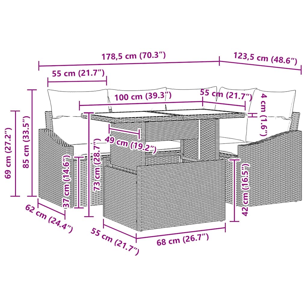 Σετ Καναπέ Κήπου 5 pcs Μαύρο και Κρέμα συνθετικό ρατάν - Pakobazaar