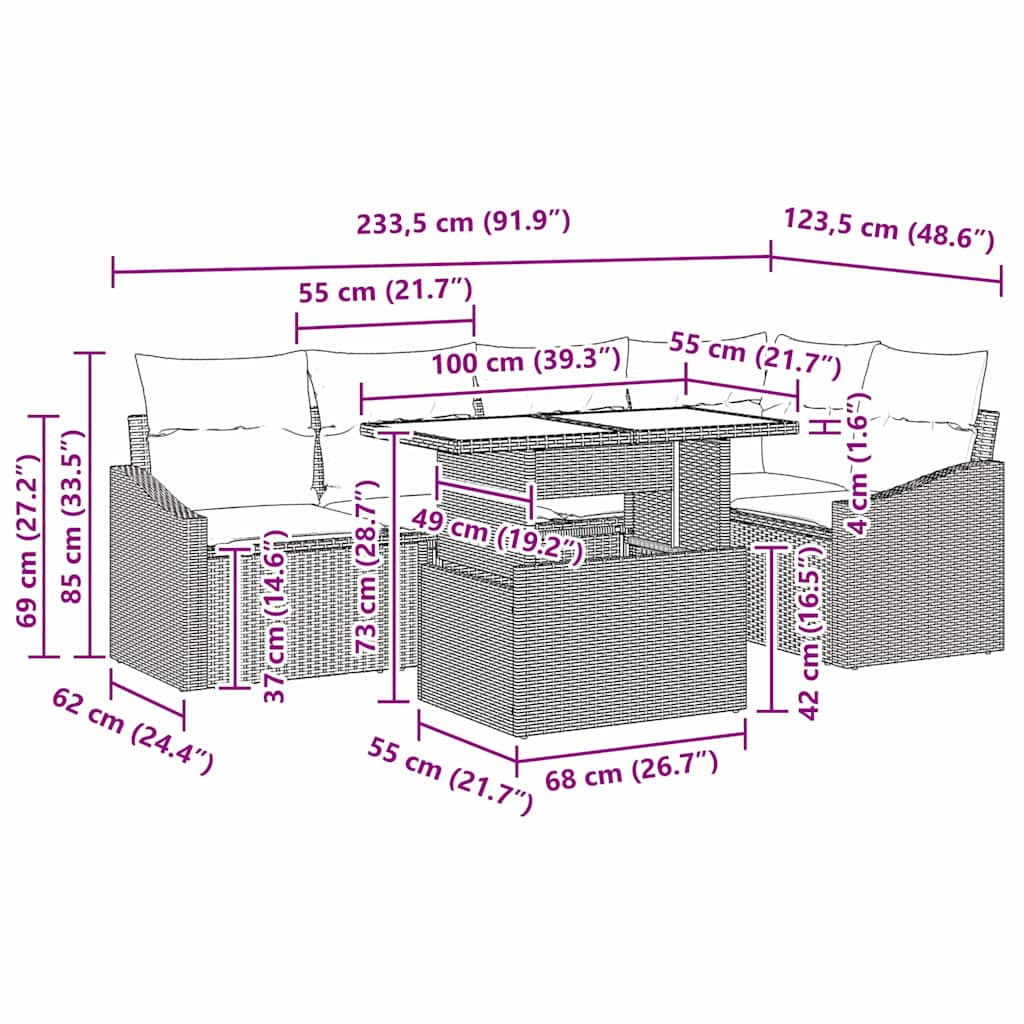 Σετ Καναπέ Κήπου με μαξιλάρι με αποθήκευση 6 pcs Ανοιχτό γκρι - Pakobazaar