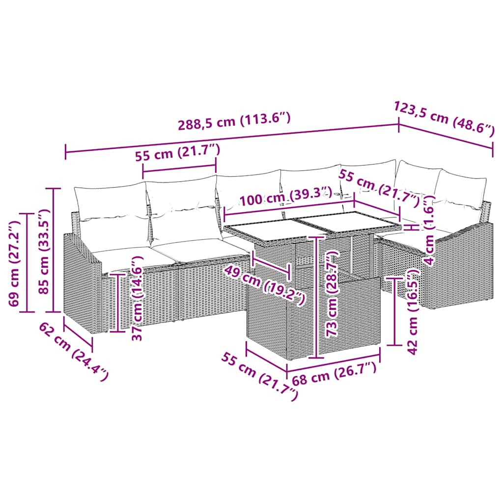 Σετ Καναπέ Κήπου με μαξιλάρι 7 pcs Ανοιχτό γκρι συνθετικό ρατάν - Pakobazaar