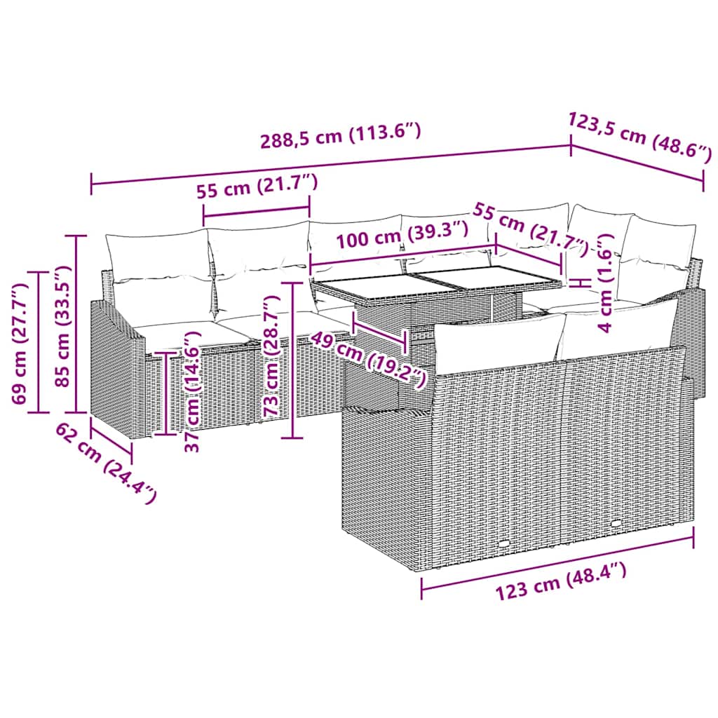 Σετ Καναπέ Κήπου με μαξιλάρι με αποθήκευση 9 pcs Μαύρο και κρεμ - Pakobazaar