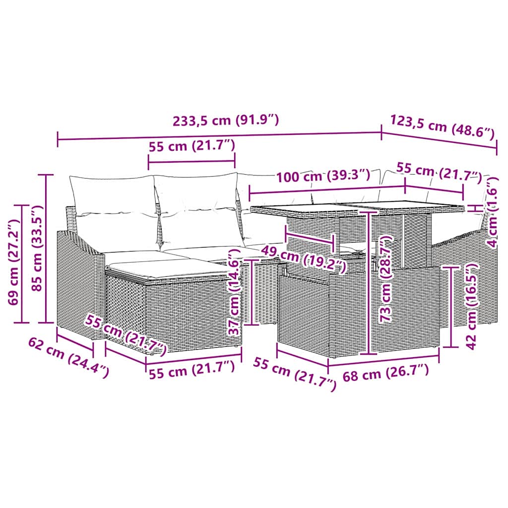 Σετ Καναπέ Κήπου με μαξιλάρι 7 pcs μπεζ και ανοιχτό γκρι