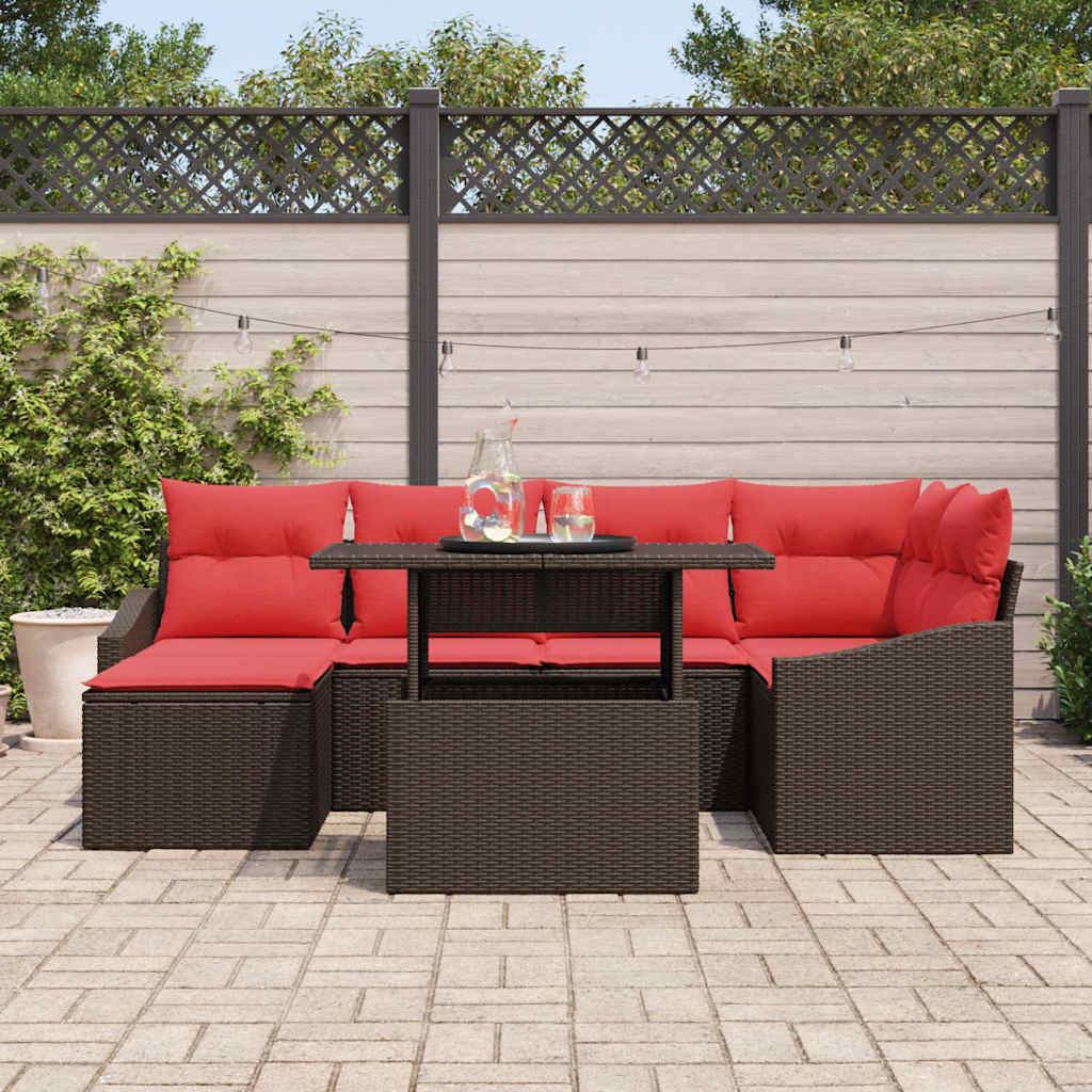 Σετ Καναπέ 7 τμχ. Καφέ και Κόκκινο Πολυ ράταν - Pakobazaar