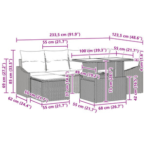 Σετ Καναπέ με μαξιλάρι 7 pcs Μαύρο και μπλε Πολυ ράταν - Pakobazaar