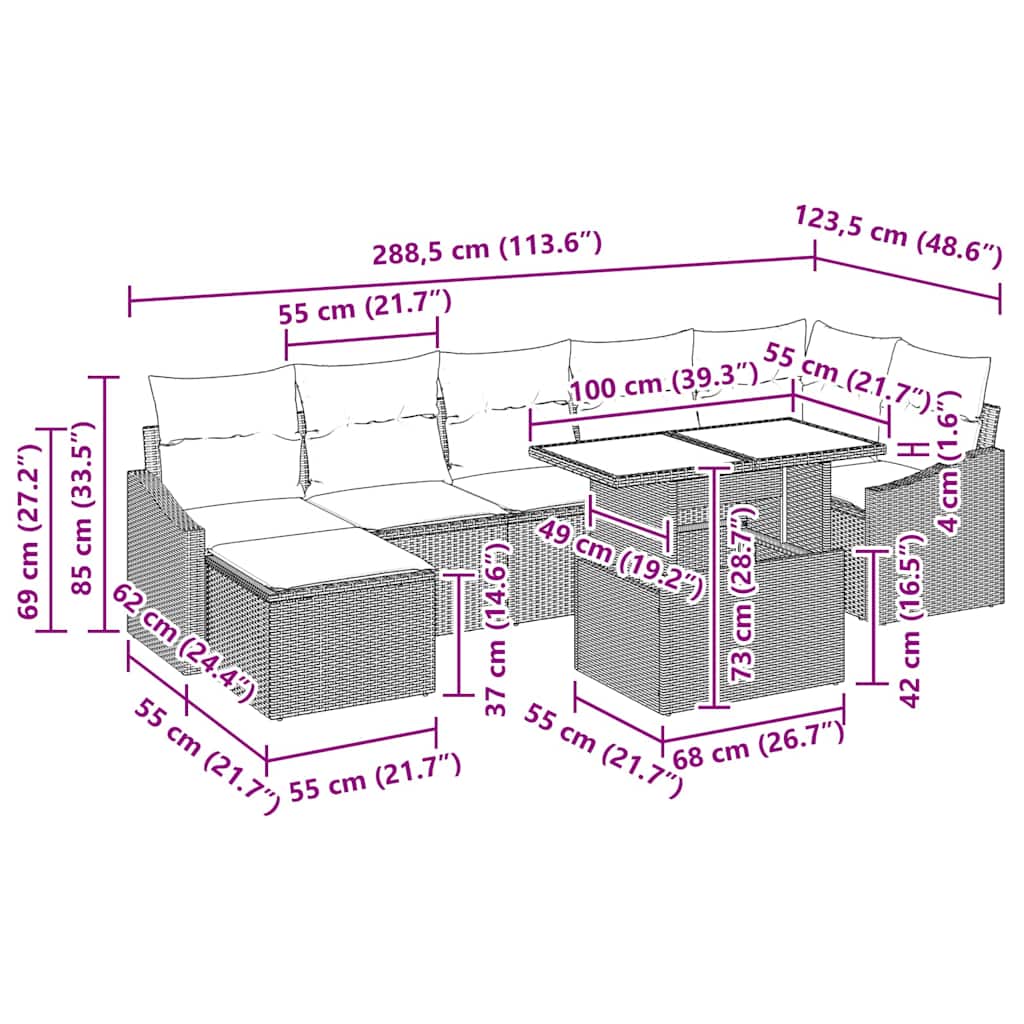Σετ Καναπέ Κήπου με μαξιλάρι 8 pcs Μαύρο συνθετικό ρατάν