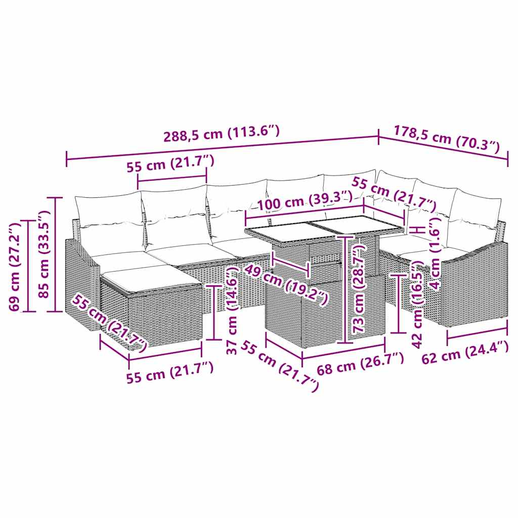 Σετ Καναπέ με μαξιλάρι 9 pcs Μπεζ και Κρέμα συνθετικό ρατάν - Pakobazaar