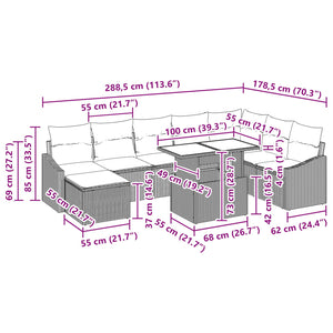 Σετ Καναπέ με μαξιλάρι 9 pcs Μαύρο και μπλε συνθετικό ρατάν - Pakobazaar