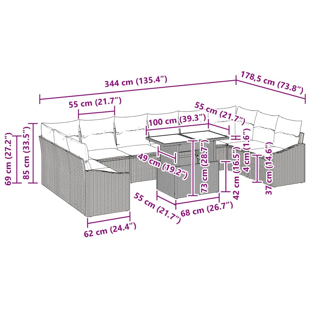 Σετ Καναπέ με μαξιλάρι 11 pcs Μαύρο συνθετικό ρατάν - Pakobazaar