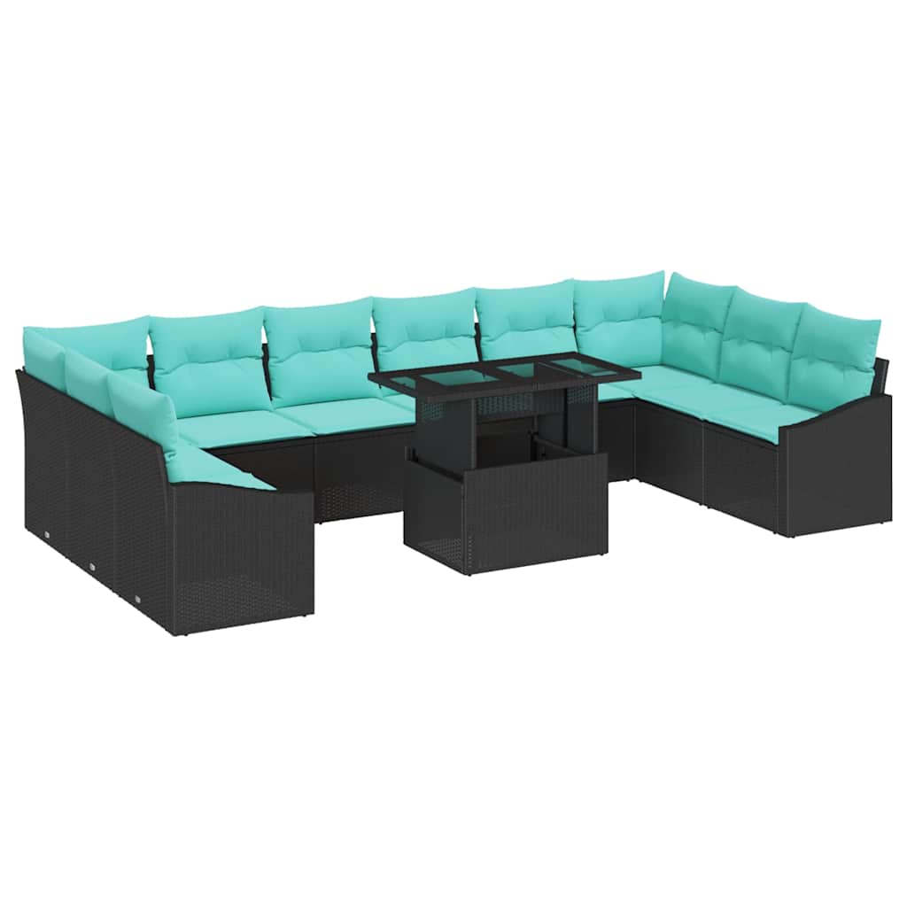 Σετ Καναπέ με μαξιλάρι 11 pcs Μαύρο και μπλε συνθετικό ρατάν - Pakobazaar