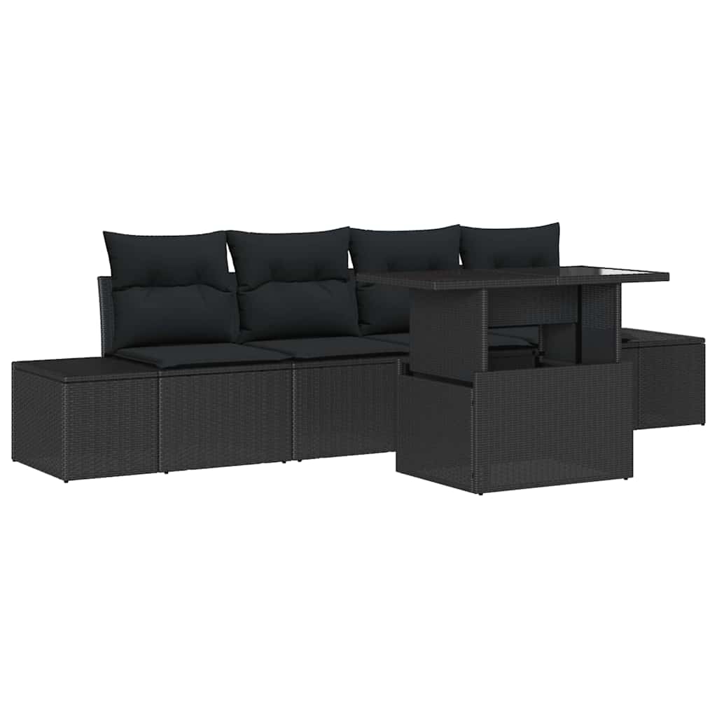 Σετ Καναπέ με μαξιλάρι 5 pcs Μαύρο συνθετικό ρατάν