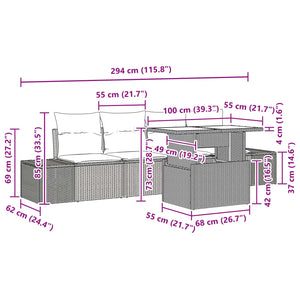 Σετ Καναπέ με μαξιλάρι 5 pcs Καφέ και Κόκκινο συνθετικό ρατάν - Pakobazaar