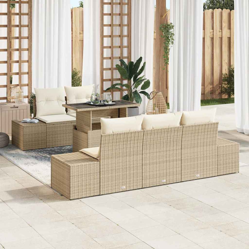 Σετ Καναπέ με μαξιλάρι 6 pcs Μπεζ και Κρέμα συνθετικό ρατάν - Pakobazaar