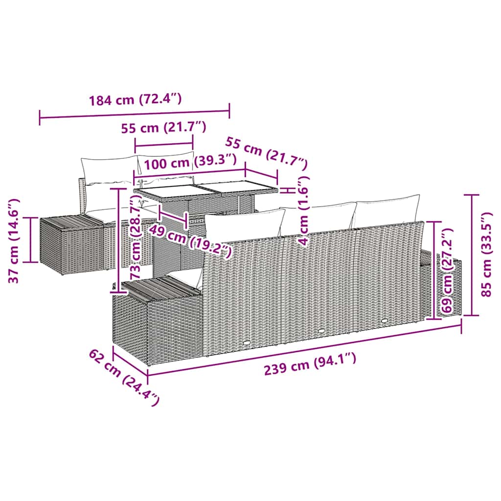 Σετ Καναπέ με μαξιλάρι 6 pcs Ανοιχτό γκρι συνθετικό ρατάν