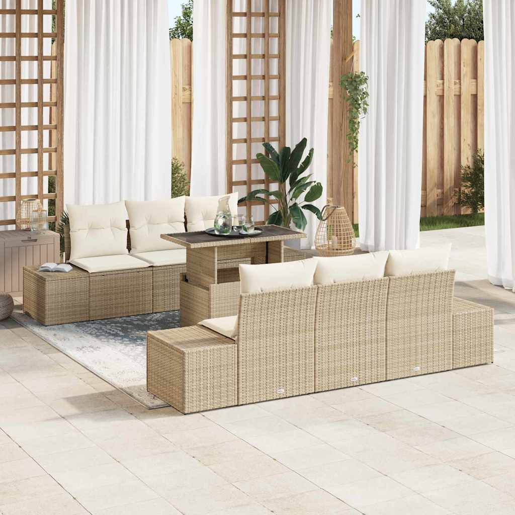 Σετ Καναπέ με μαξιλάρι 7 pcs Μπεζ και Κρέμα συνθετικό ρατάν - Pakobazaar