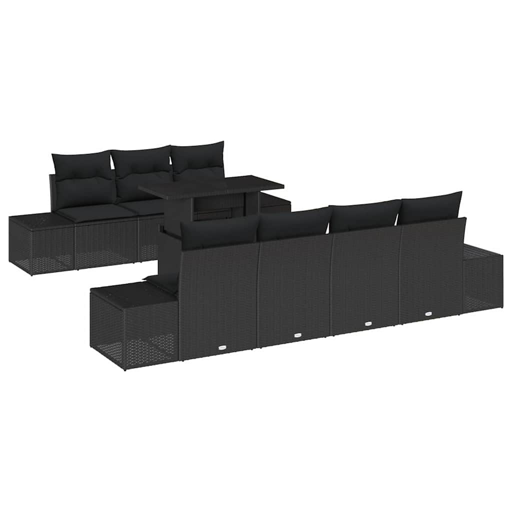 Σετ Καναπέ με μαξιλάρι 8 pcs Μαύρο συνθετικό ρατάν - Pakobazaar