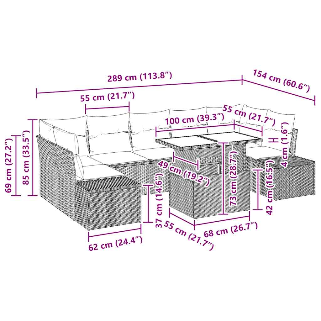 Σετ Καναπέ με μαξιλάρι 8 pcs Ανοιχτό γκρι συνθετικό ρατάν - Pakobazaar