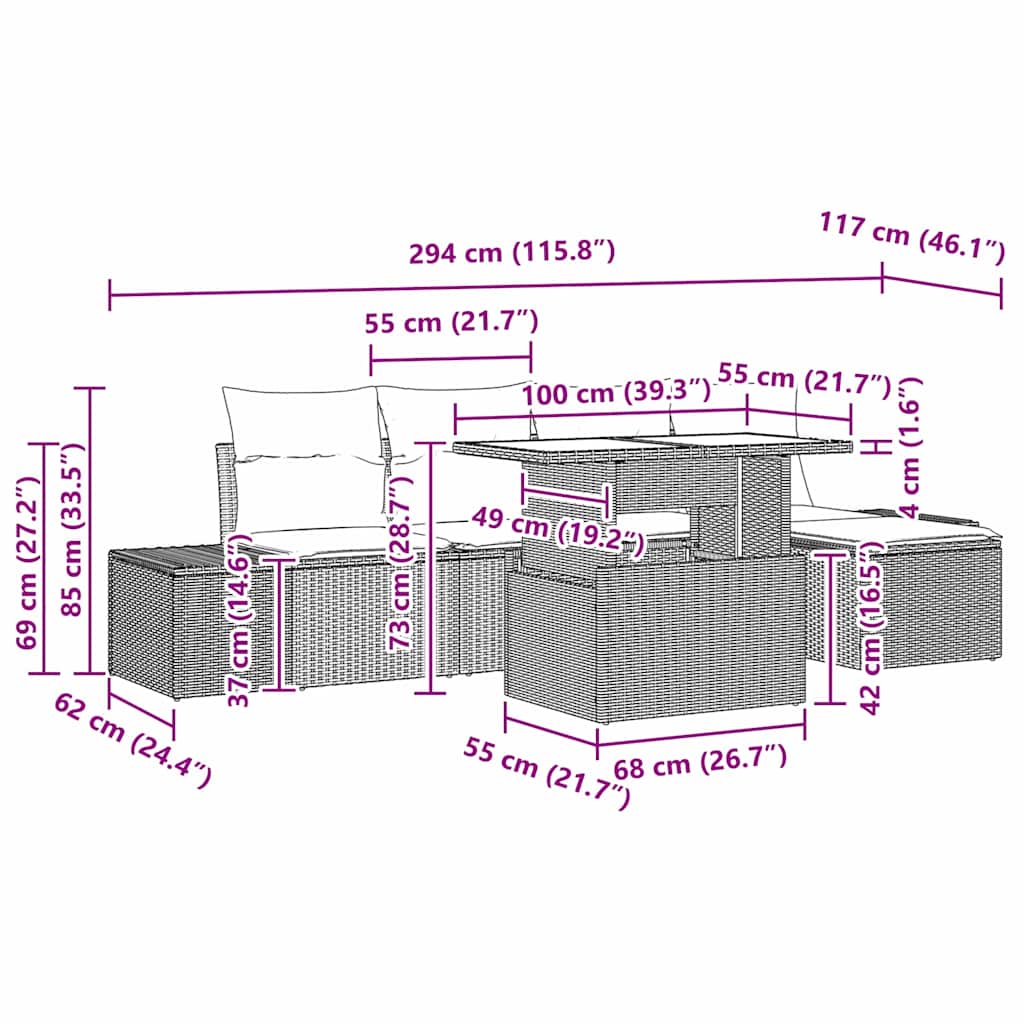 Σετ Καναπέ Κήπου 6 pcs Μπέζ και Ανοιχτό Γκρι συνθετικό ρατάν - Pakobazaar
