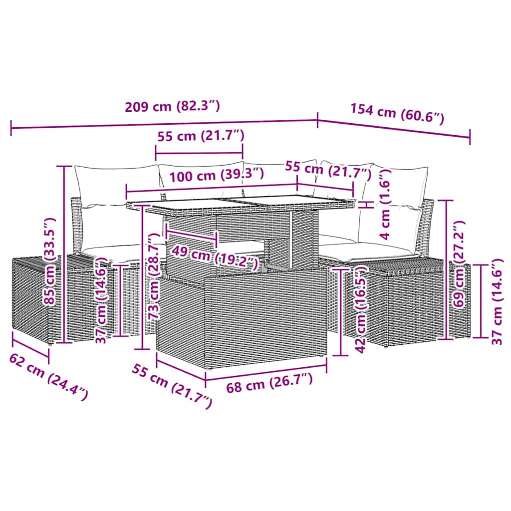 Σετ Καναπέ Κήπου 5 pcs Μαύρο και Κρέμα συνθετικό ρατάν - Pakobazaar