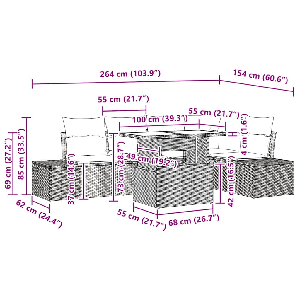 Σετ Καναπέ Κήπου με μαξιλάρι 6 pcs Μαύρο Πολυ ράταν - Pakobazaar