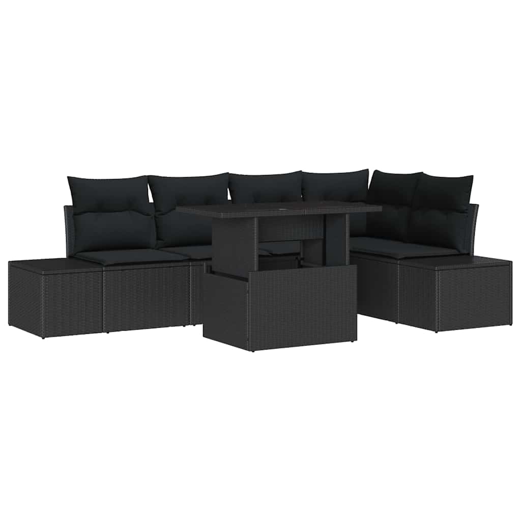 Σετ Καναπέ Κήπου με μαξιλάρι 6 pcs Μαύρο Πολυ ράταν